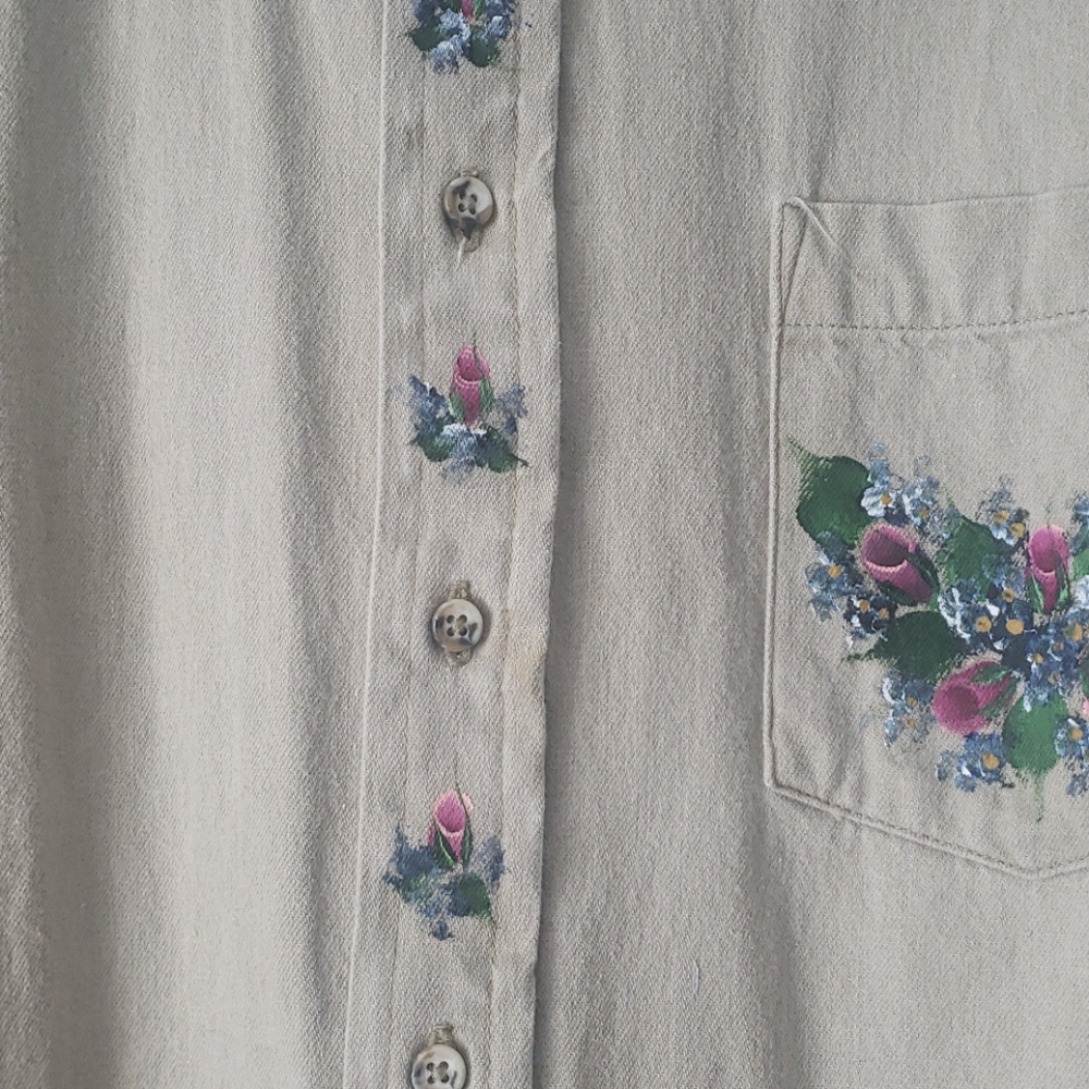 Vintage Crystal Springs applique antiquing top XL